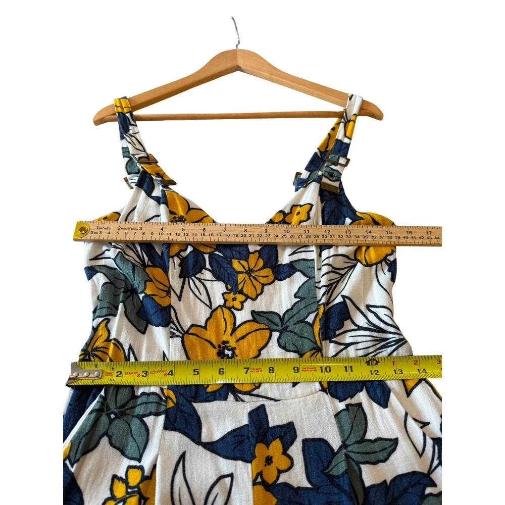 J.O.A. Los Angeles Floral Wide Leg Jumpsuit Small Yellow Navy Culotte Crop Lulus